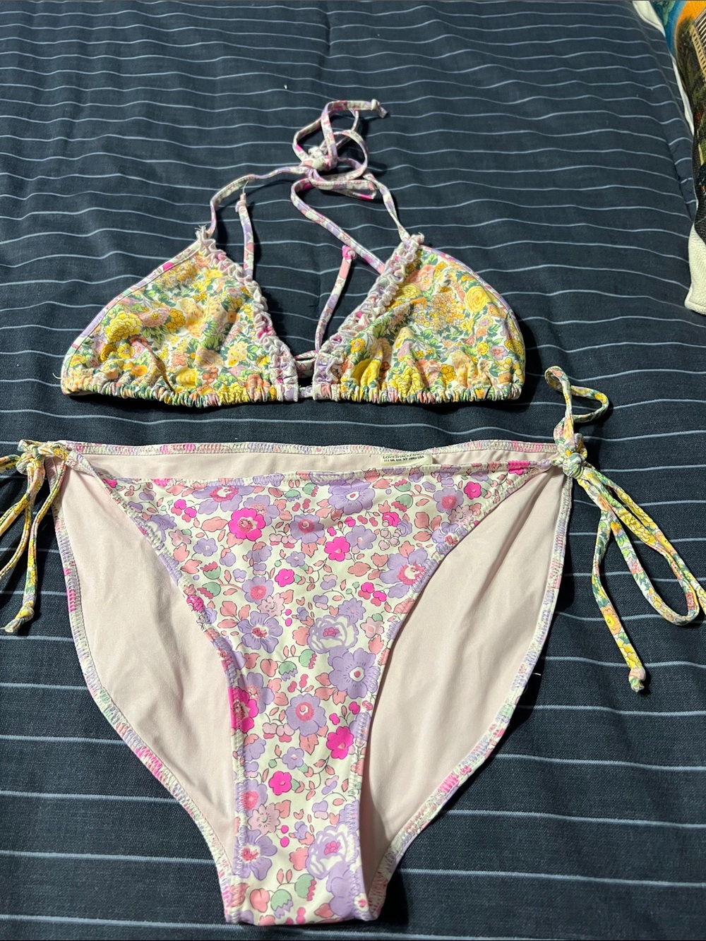 LoveShackFancy floral bikini set size large. Used good condition